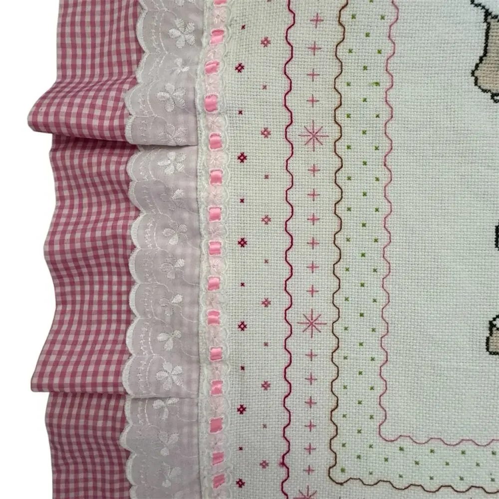 Strawberry Shortcake Cross Stitch Handmade Baby Quilt Blanket 34”x 42”